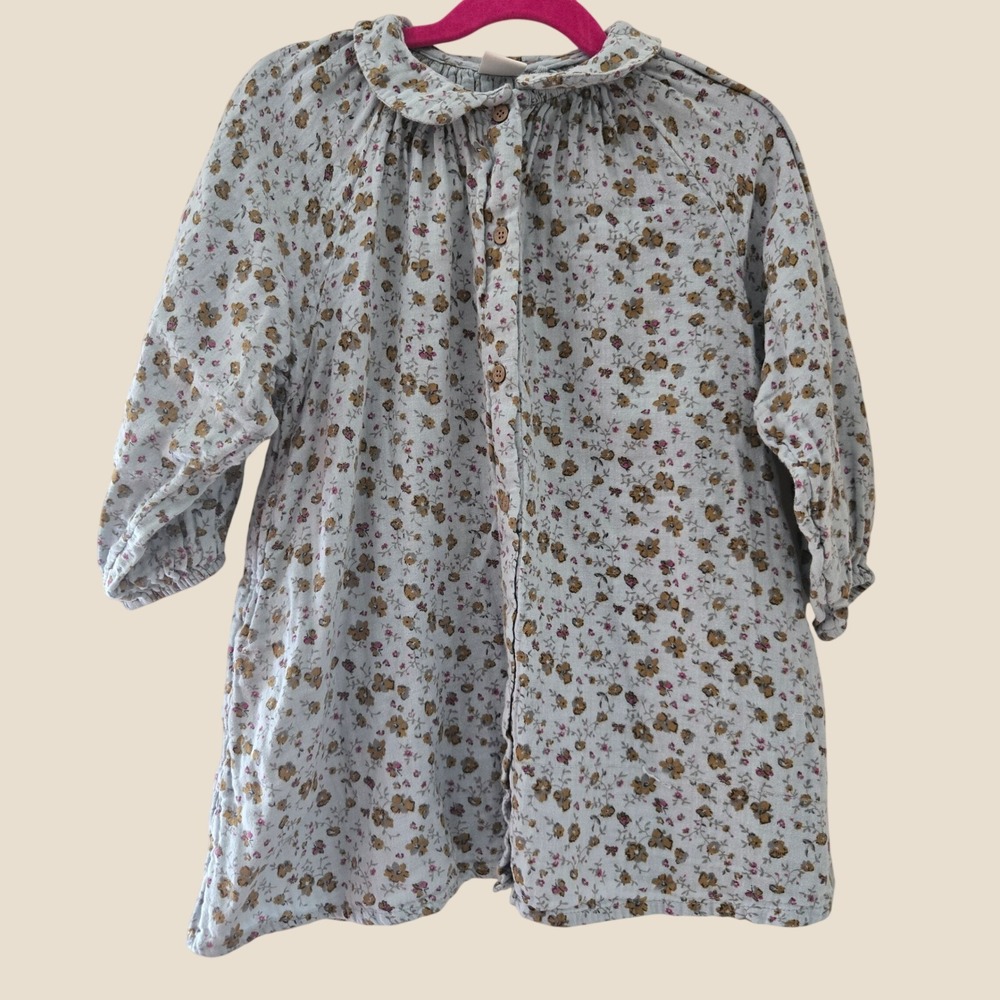 Next Kids Blue Floral Cotton Gauze Tunic Top Peter Pan Collar Size 3-4 Years